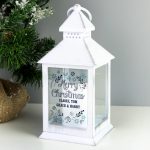 Personalised Christmas Frost White Lantern