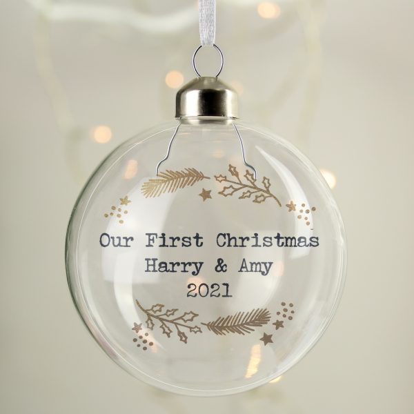 Personalised Gold Wreath Glass Bauble